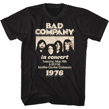 Bad Company-In Concert 76-Black Adult S/S T-Shirt - Black