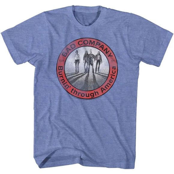 Bad Company-Burning Circle-Light Blue Heather Adult S/S T-Shirt - Light Blue Heather
