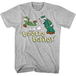 Beetle Bailey-Beetle Run Sarge Yell-Gray Heather Adult S/S T-Shirt - Gray Heather