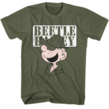 Beetle Bailey-Beetle Bailey Face-Military Green Adult S/S T-Shirt - Military Green