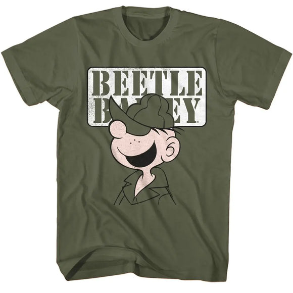 Beetle Bailey-Beetle Bailey Face-Military Green Adult S/S T-Shirt - Military Green
