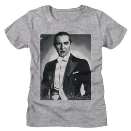 Bela Lugosi-Bela Lugosi Bw Portrait-Athletic Heather Ladies S/S T-Shirt - Athletic Heather