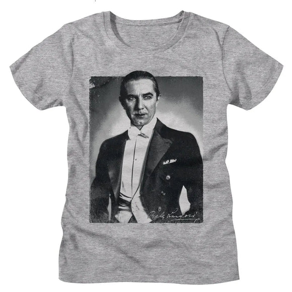 Bela Lugosi-Bela Lugosi Bw Portrait-Athletic Heather Ladies S/S T-Shirt - Athletic Heather
