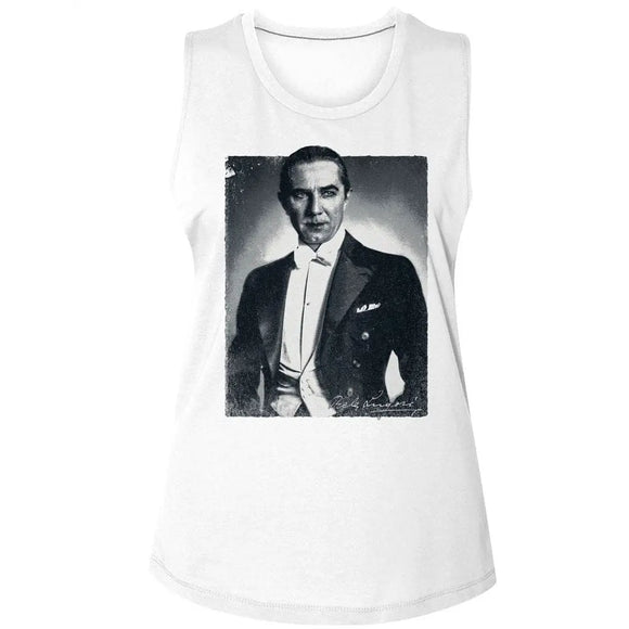 Bela Lugosi-Bela Lugosi Bw Portrait-White Ladies Muscle Tank S - White