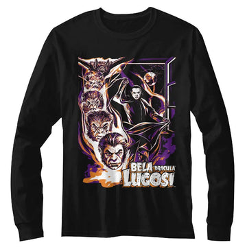 Bela Lugosi-Bela Lugosi Bat Transformation-Black Adult L/S T-Shirt - Black