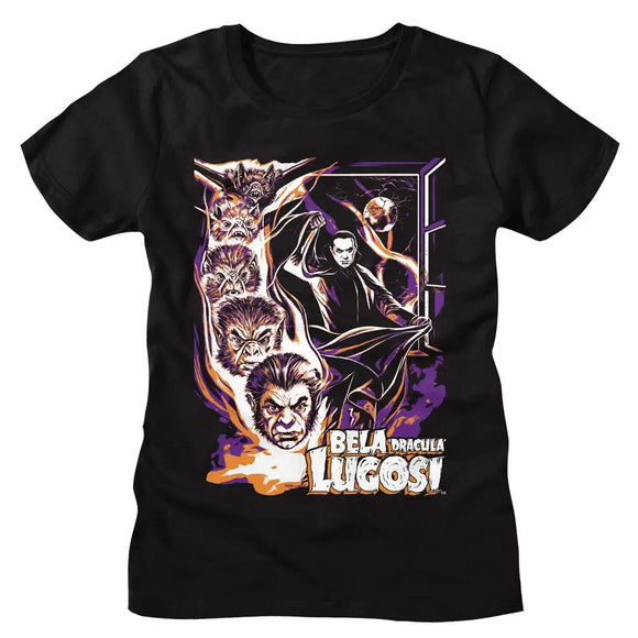 Bela Lugosi-Bela Lugosi Bat Transformation-Black Ladies S/S T-Shirt - Black