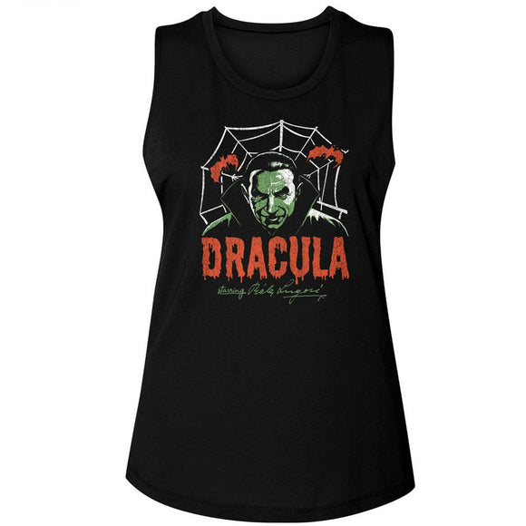 Bela Lugosi-Bela Lugosi Creepy Web-Black Ladies Muscle Tank-S - Black