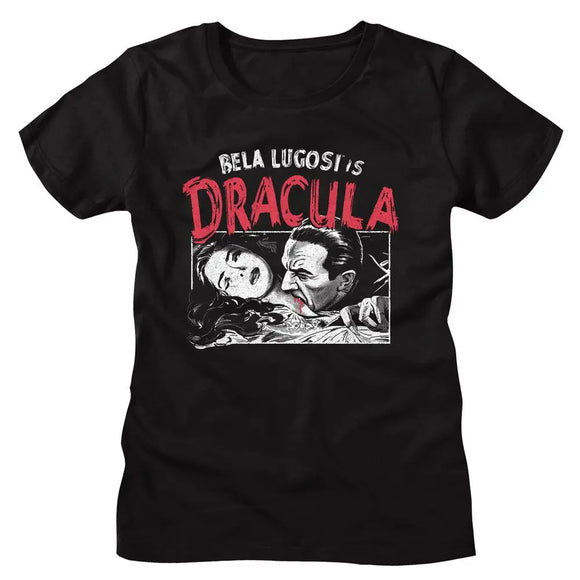 Bela Lugosi-Bela Lugosi Dracula Feeding-Black Ladies S/S T-Shirt - Black