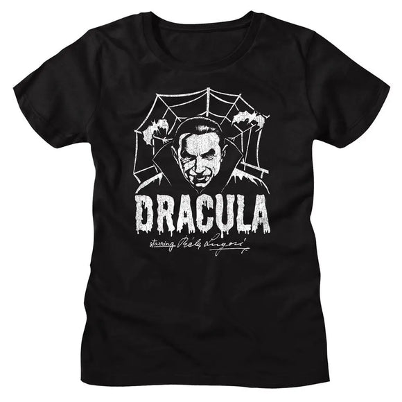 Bela Lugosi-Bela Lugosi Creepy Web Monochrome-Black Ladies S/S T-Shirt - Black