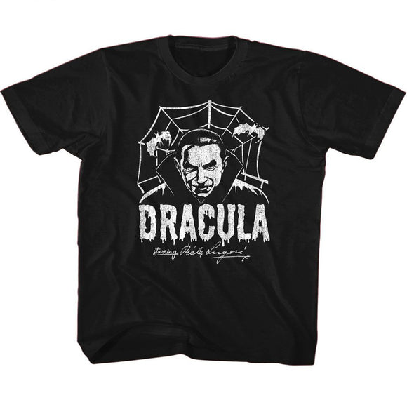 Bela Lugosi-Bela Lugosi Creepy Web Monochrome-Black Youth S/S T-Shirt (7-8) - Black