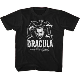 Bela Lugosi-Bela Lugosi Creepy Web Monochrome-Black Youth S/S T-Shirt-Xs (5-6) - Black