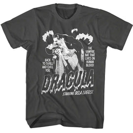 Bela Lugosi-Bela Lugosi Single Color Dracula With Bats-Smoke Adult S/S T-Shirt - Smoke