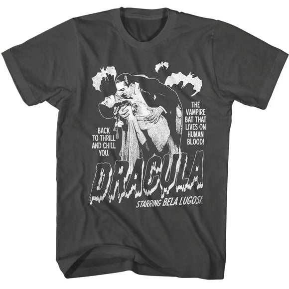 Bela Lugosi-Bela Lugosi Single Color Dracula With Bats-Smoke Adult S/S T-Shirt - Smoke