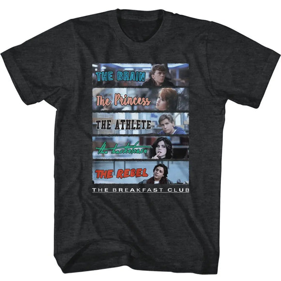 Breakfast Club-Breakfast Club Character Rectangles-Black Heather Adult S/S T-Shirt - Black Heather