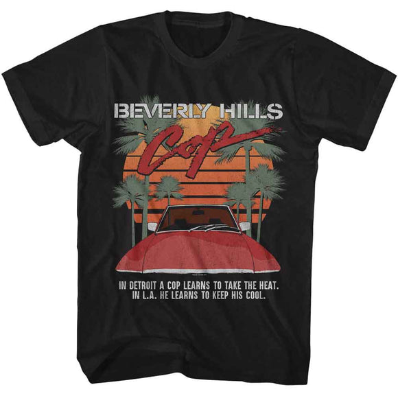 Beverly Hills Cop-Bhc Palms And Sun-Black Adult S/S T-Shirt - Black