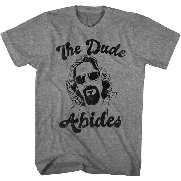 The Big Lebowski-The Dude Abides-Graphite Heather Adult S/S T-Shirt - Graphite Heather
