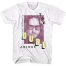 The Big Lebowski-Dude Abides Photo-White Adult S/S T-Shirt - White
