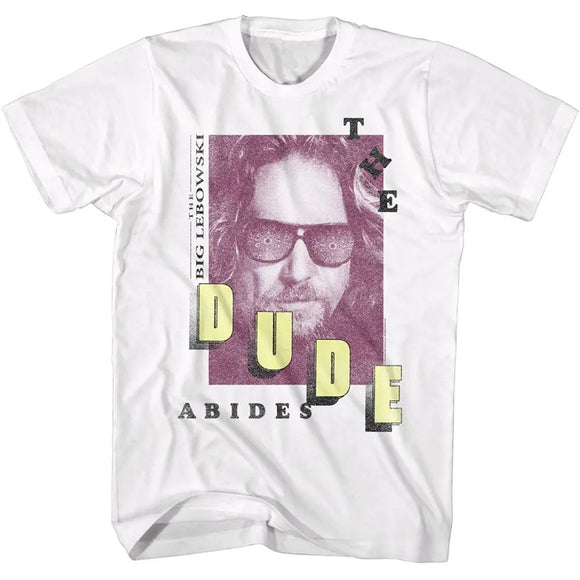 The Big Lebowski-Dude Abides Photo-White Adult S/S T-Shirt - White