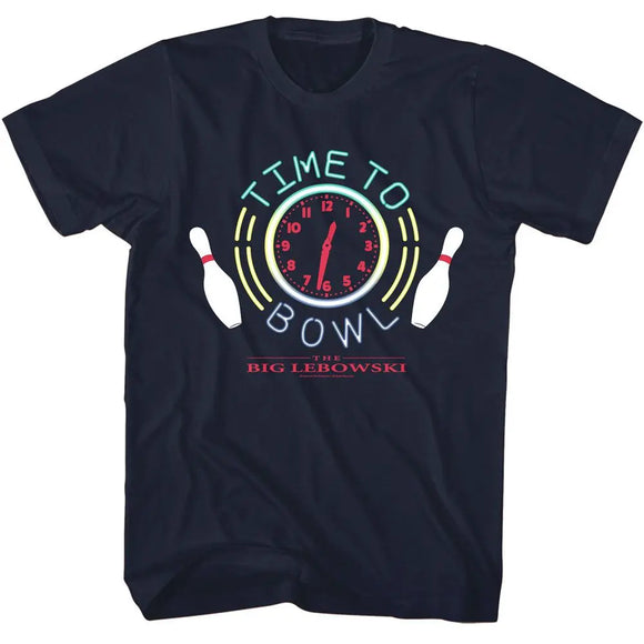 The Big Lebowski-The Big Lebowski Time To Bowl-Navy Adult S/S T-Shirt - Navy