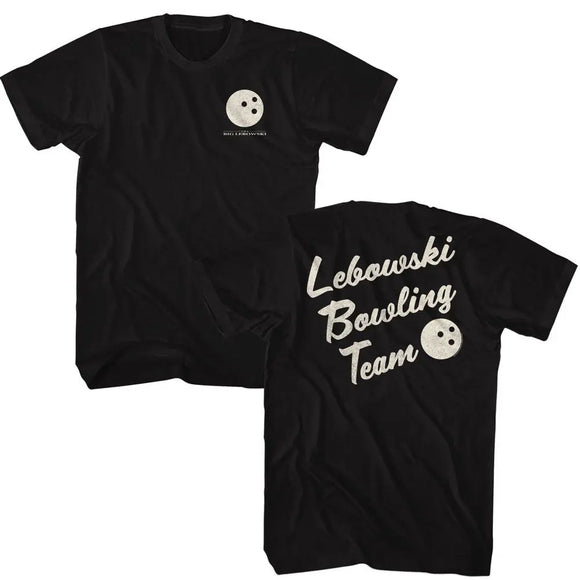 Big Lebowski-Bowling Team Front And Back-Black Adult S/S T-Shirt ***F&B***-S - Black
