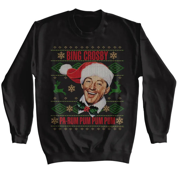 Bing Crosby-Bing Crosby Christmas Sweater-Black Adult L/S Sweatshirt-S - Black
