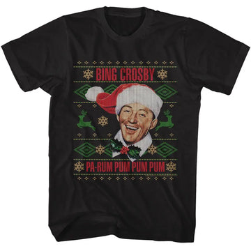 Bing Crosby-Bing Crosby Christmas Sweater-Black Adult S/S T-Shirt - Black