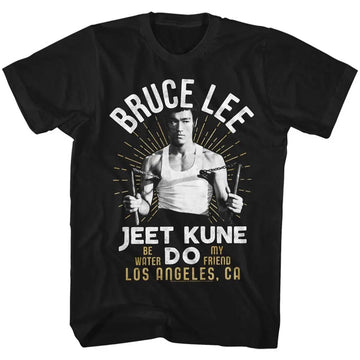 Bruce Lee-White Gold-Black Adult S/S T-Shirt - Black