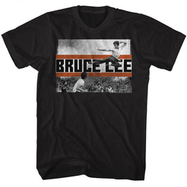 Bruce Lee-Fly Kick-Black Adult S/S T-Shirt - Black