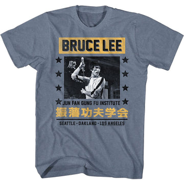Bruce Lee-Jun Fan Jeet Kune Do-Indigo Heather Adult S/S T-Shirt - Indigo Heather