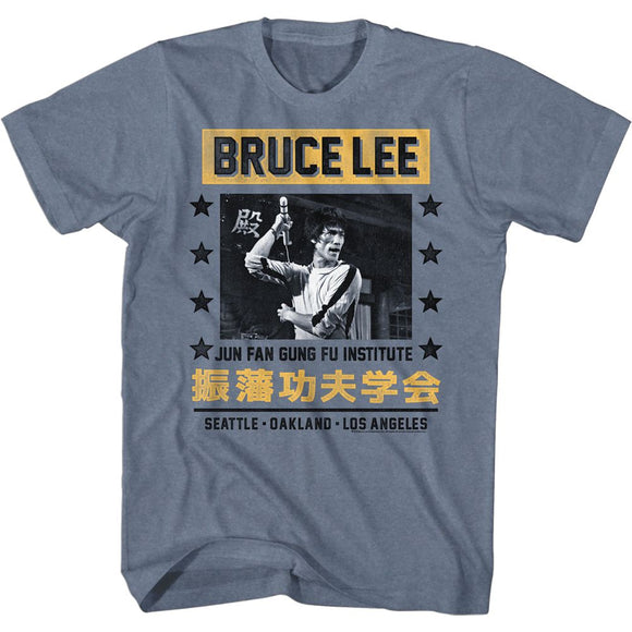 Bruce Lee-Jun Fan Jeet Kune Do-Indigo Heather Adult S/S T-Shirt - Indigo Heather