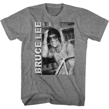 Bruce Lee-Casual Smiling 2-Graphite Heather Adult S/S T-Shirt - Graphite Heather