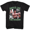 Bruce Lee-Bruce Lee The Dragon Collage-Black Adult S/S T-Shirt - Black