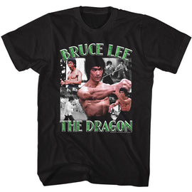Bruce Lee-Bruce Lee The Dragon Collage-Black Adult S/S T-Shirt - Black