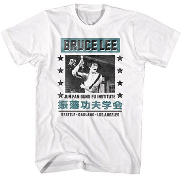 Bruce Lee-Bruce Lee Jun Fan Gung Fu Institute-White Adult S/S T-Shirt - White