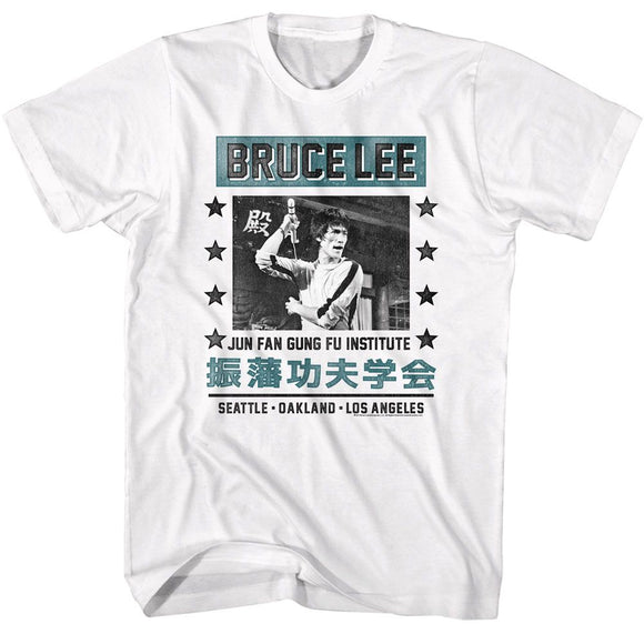 Bruce Lee-Bruce Lee Jun Fan Gung Fu Institute-White Adult S/S T-Shirt - White