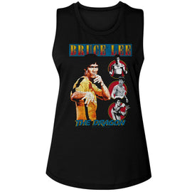 Bruce Lee-Bruce Lee Comic Cover Style-Black Ladies Muscle Tank-S - Black