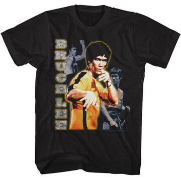 Bruce Lee-Bruce Lee Multi Photo Vertical Text-Black Adult S/S T-Shirt - Black