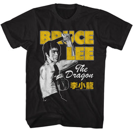 Bruce Lee-Bruce Lee Nunchuck Pose-Black Adult S/S T-Shirt - Black
