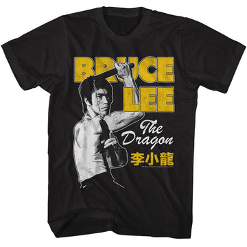 Bruce Lee-Bruce Lee Nunchuck Pose-Black Adult S/S T-Shirt - Black