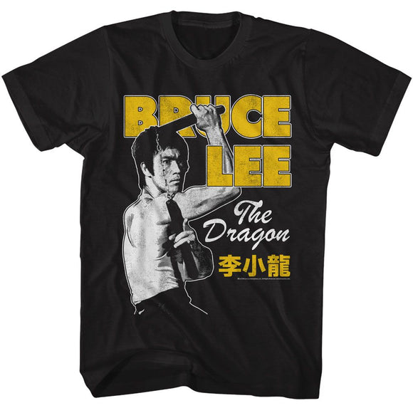 Bruce Lee-Bruce Lee Nunchuck Pose-Black Adult S/S T-Shirt - Black