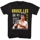 Bruce Lee-Bruce Lee Defeat Is A State Of Mind-Black Adult S/S T-Shirt - Black