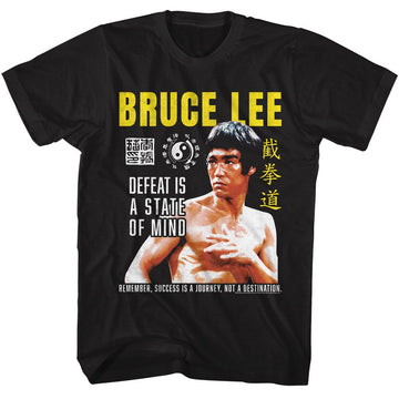 Bruce Lee-Bruce Lee Defeat Is A State Of Mind-Black Adult S/S T-Shirt - Black