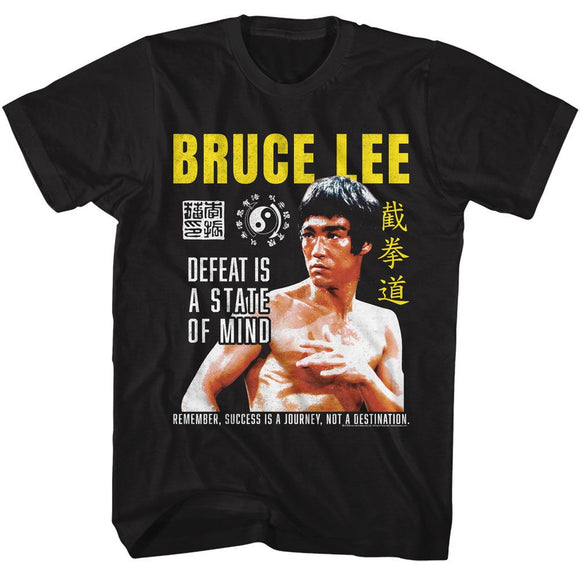 Bruce Lee-Bruce Lee Defeat Is A State Of Mind-Black Adult S/S T-Shirt - Black