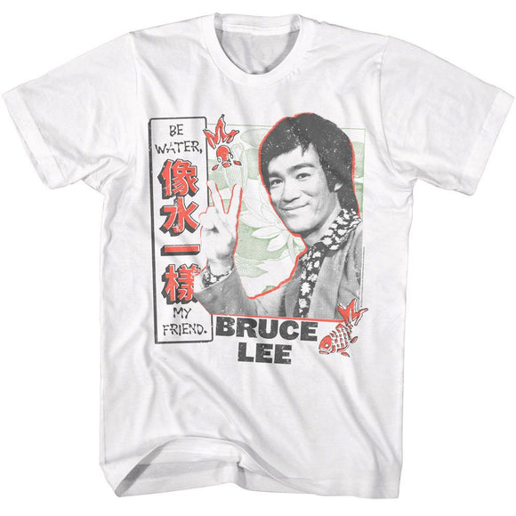 Bruce Lee-Bruce Lee Be Water Pond Scene-White Adult S/S T-Shirt - White