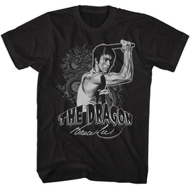 Bruce Lee-Bruce Lee Dragon And Nunchucks-Black Adult S/S T-Shirt - Black