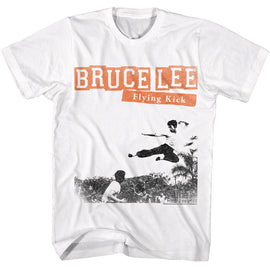 Bruce Lee-Bruce Lee Flying Kick-White Adult S/S T-Shirt - White