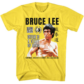 Bruce Lee-Defeat State Of Mind-Yellow Adult S/S T-Shirt - Yellow