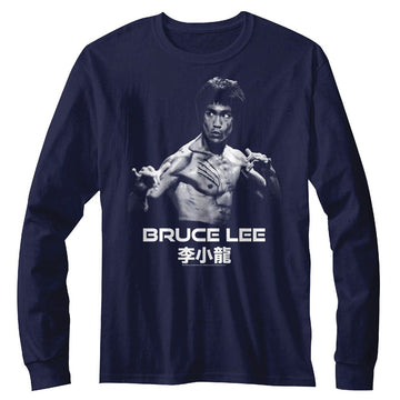 Bruce Lee-Bruce Lee Ready-Navy Adult L/S T-Shirt - Navy