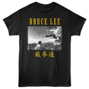 Bruce Lee-Bruce Lee Flying Kick Landscape-Black Adult S/S T-Shirt - Black