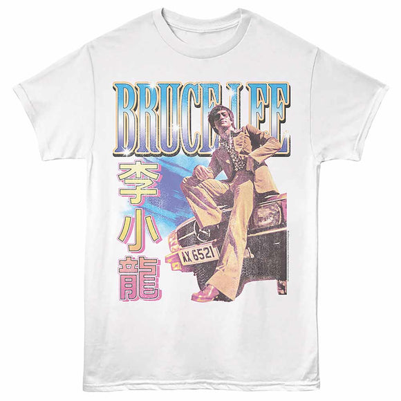 Bruce Lee Cool Car Lean White Adult T-Shirt